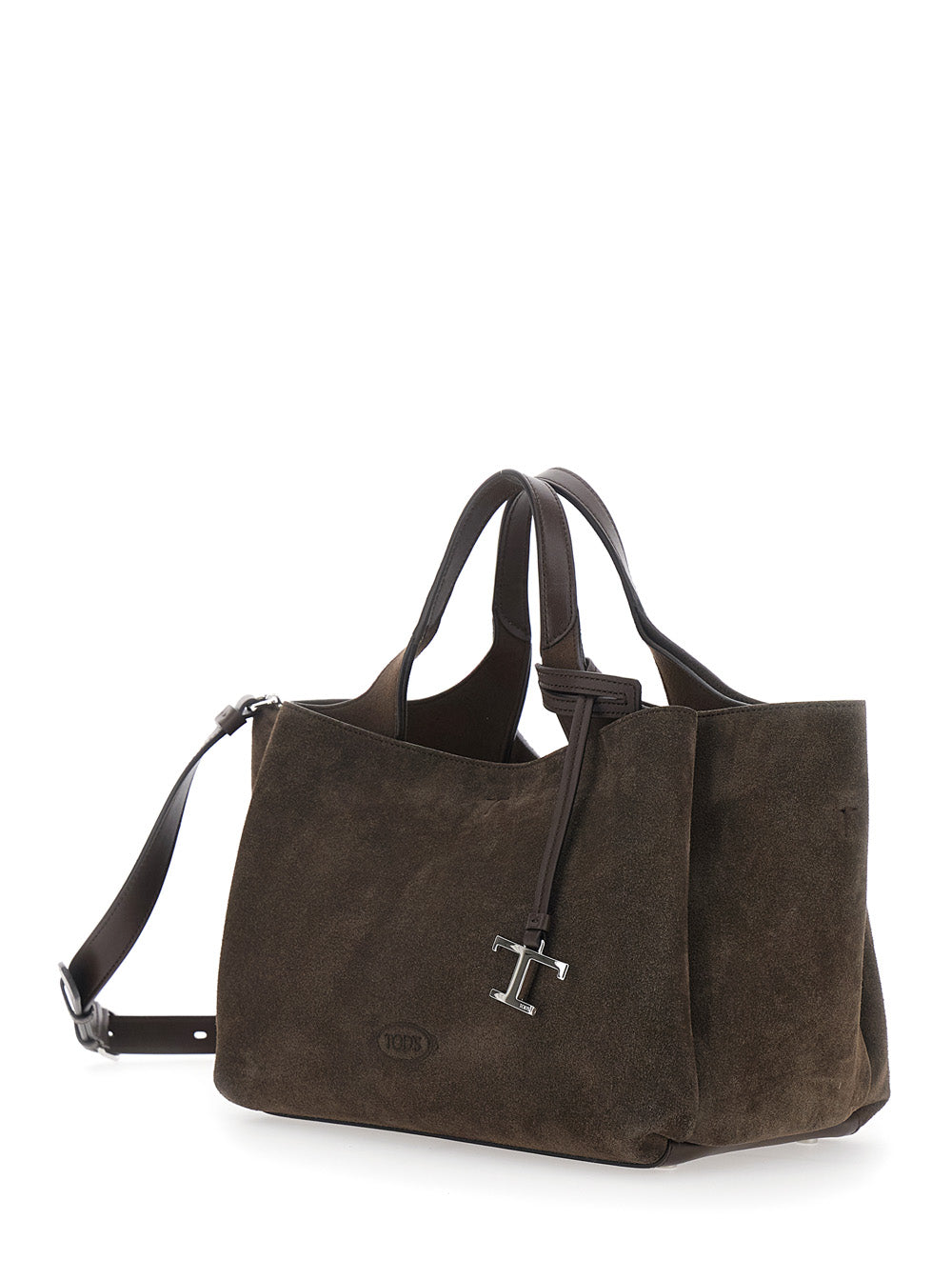 Tod's Women 'Apa 2 Manici' Brown Mini Tote Bag With Adjustable And Removable Shoulder Strap And Logo Plaque Pendant In Suede Woman
