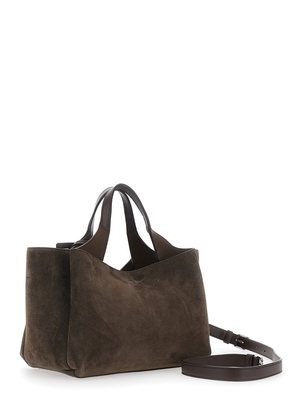 Tod's Women 'Apa 2 Manici' Brown Mini Tote Bag With Adjustable And Removable Shoulder Strap And Logo Plaque Pendant In Suede Woman