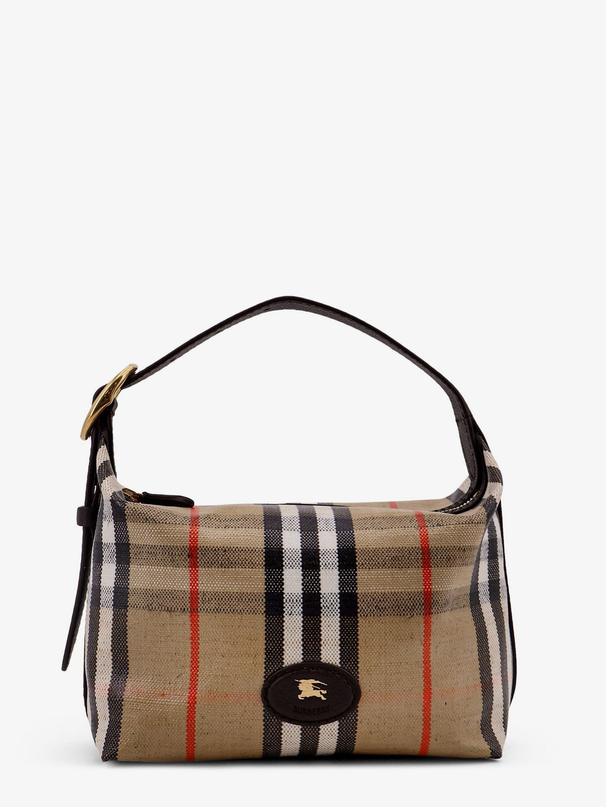 Burberry Women Coated Canvas Handbag With Check Pattern