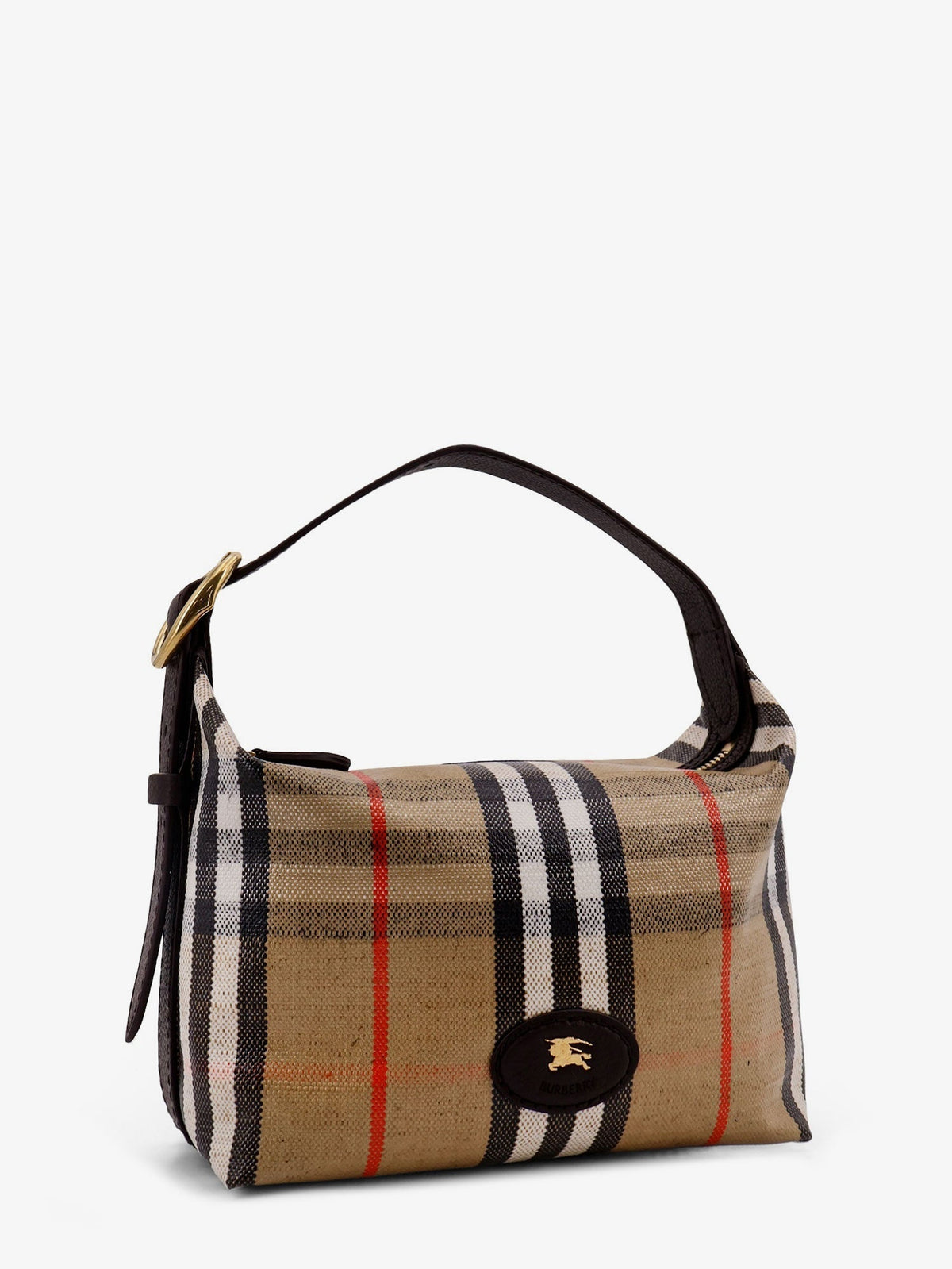 Burberry Women Coated Canvas Handbag With Check Pattern