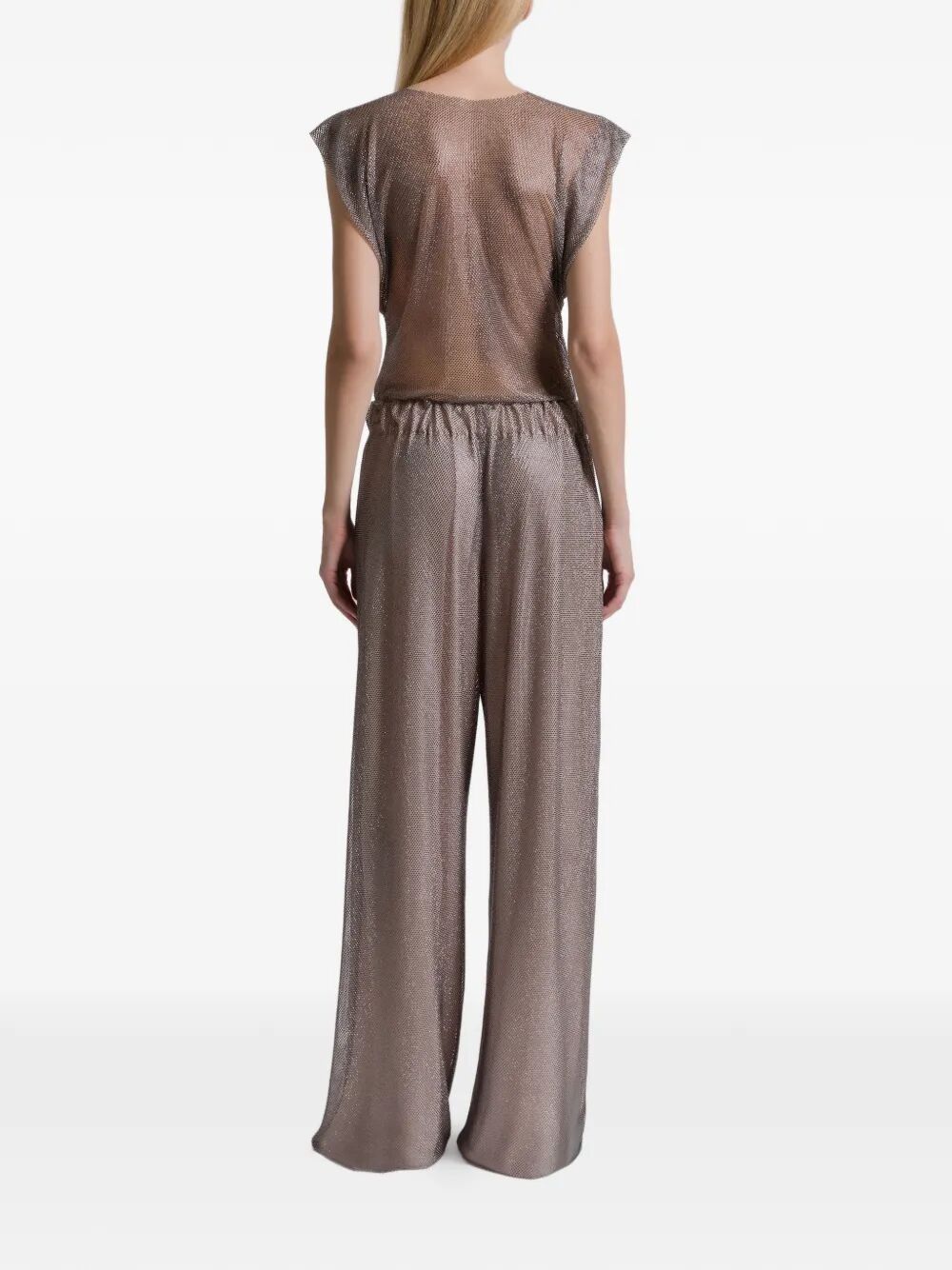 Alberta Ferretti Women Wide Leg Crystals Net Trousers