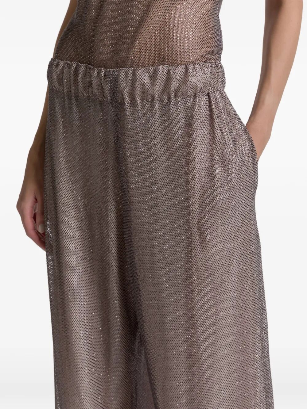 Alberta Ferretti Women Wide Leg Crystals Net Trousers