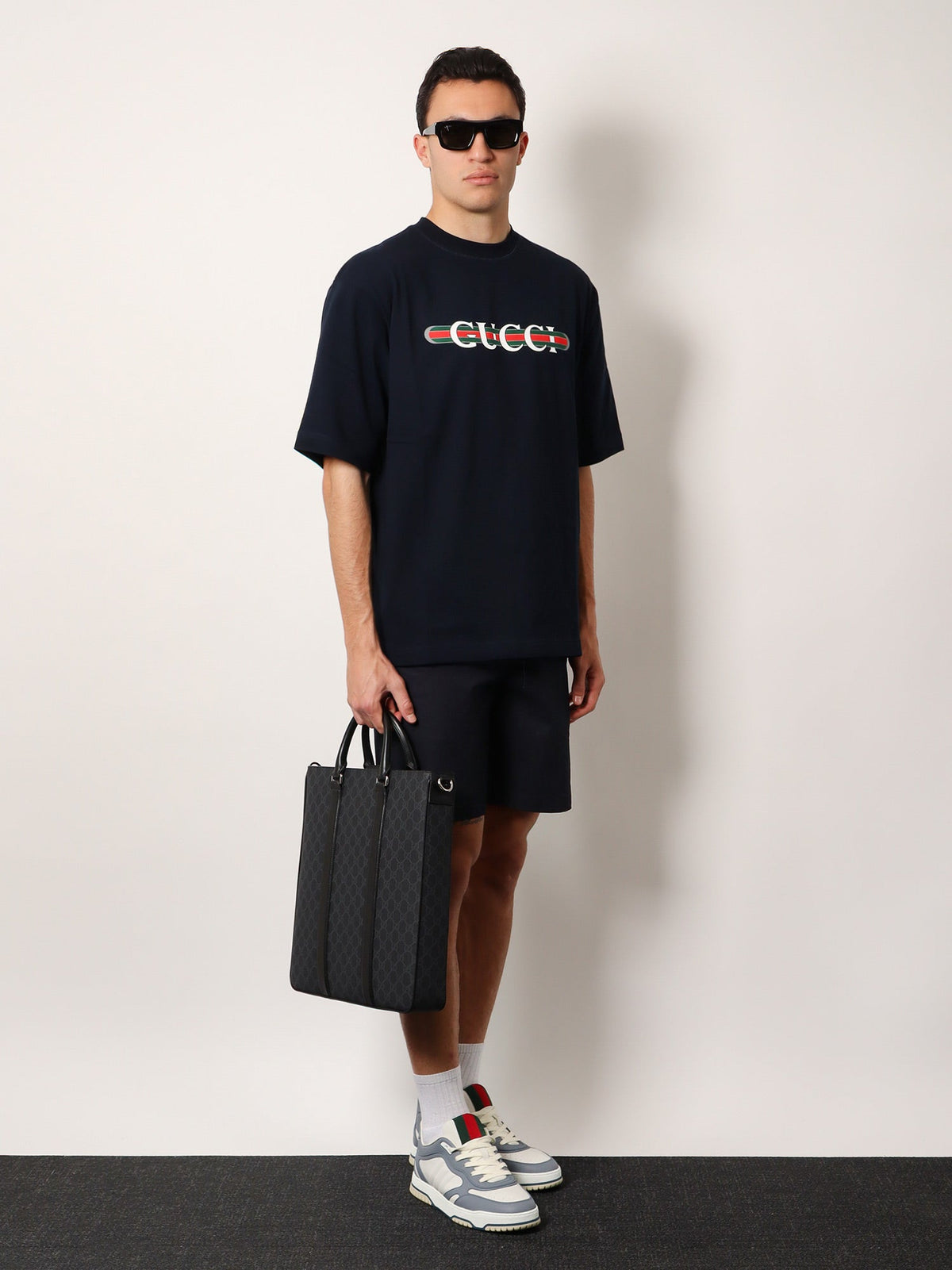 Gucci Men Gg Supreme Fabric Shopping Bag With Shoulder Strap