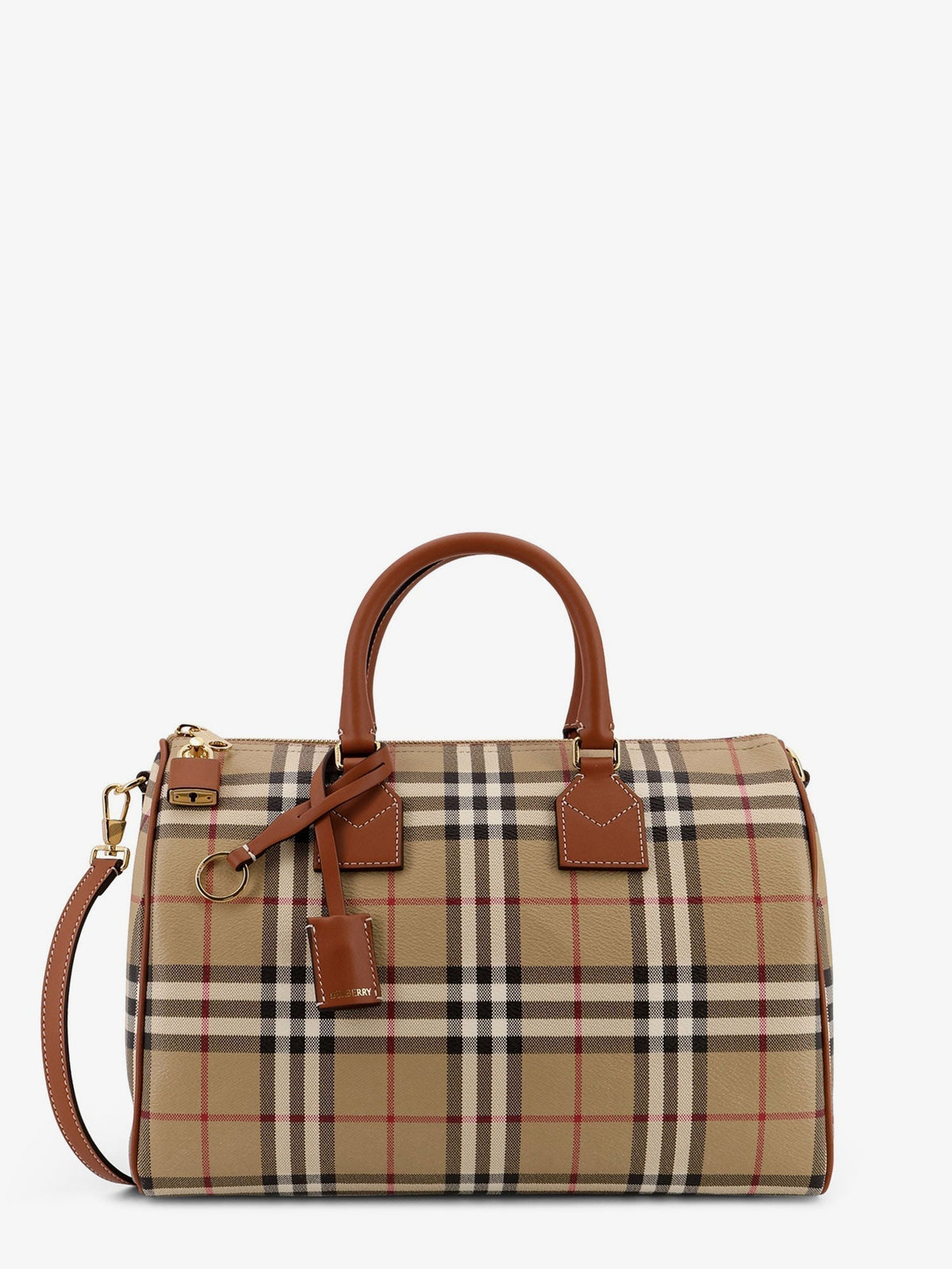 Burberry Women Coated Canvas Handbag With Check Pattern