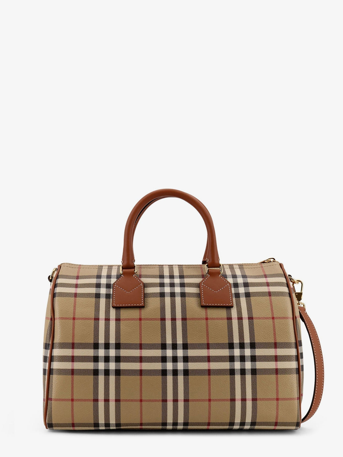 Burberry Women Coated Canvas Handbag With Check Pattern