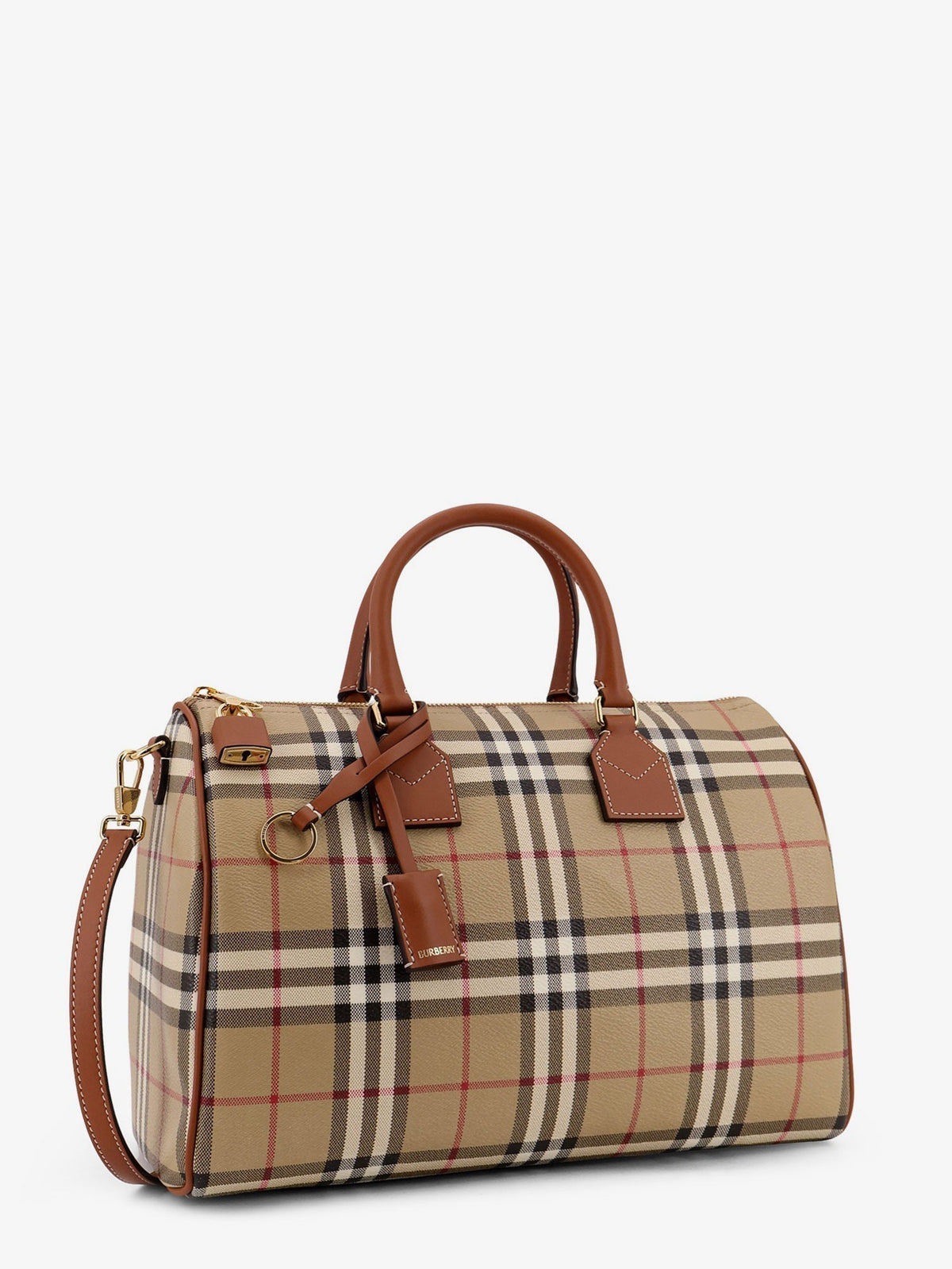 Burberry Women Coated Canvas Handbag With Check Pattern