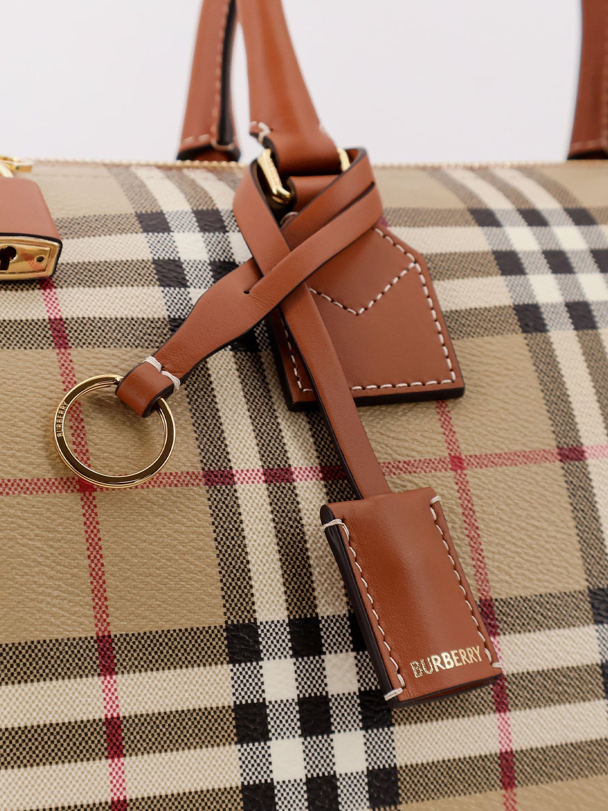 Burberry Women Coated Canvas Handbag With Check Pattern