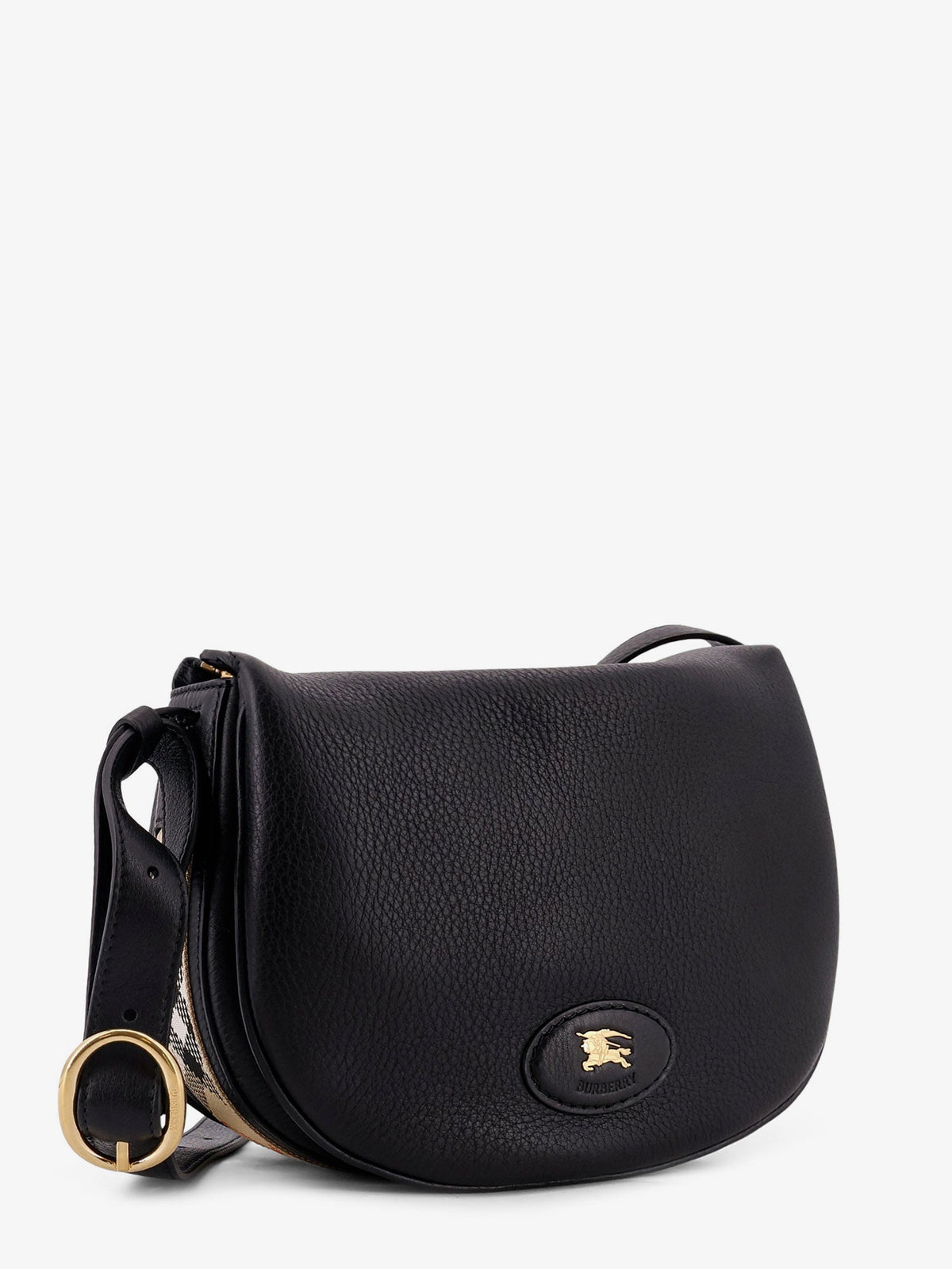 Burberry Women Hammered Leather Crossbody Bag With Logo Patch