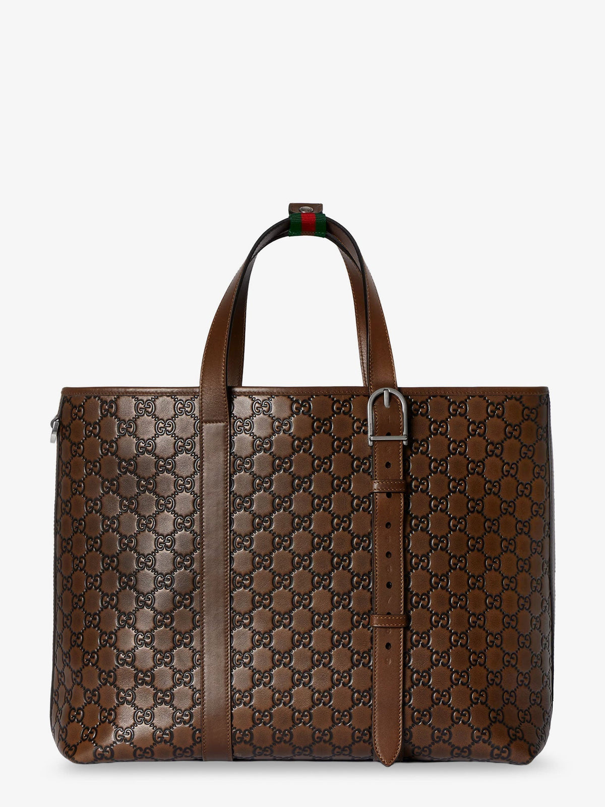 Gucci Men Gg Emblem Leather Shopping Bag