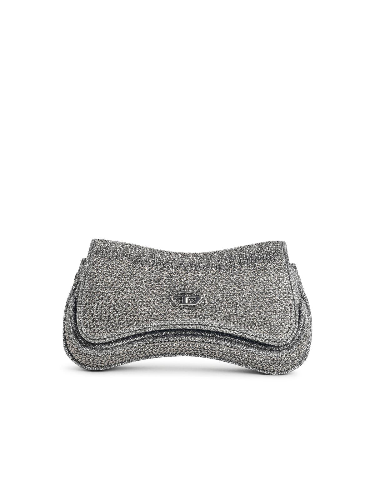 Diesel 'Play' Clutch In Silver Glitter Fabric Women