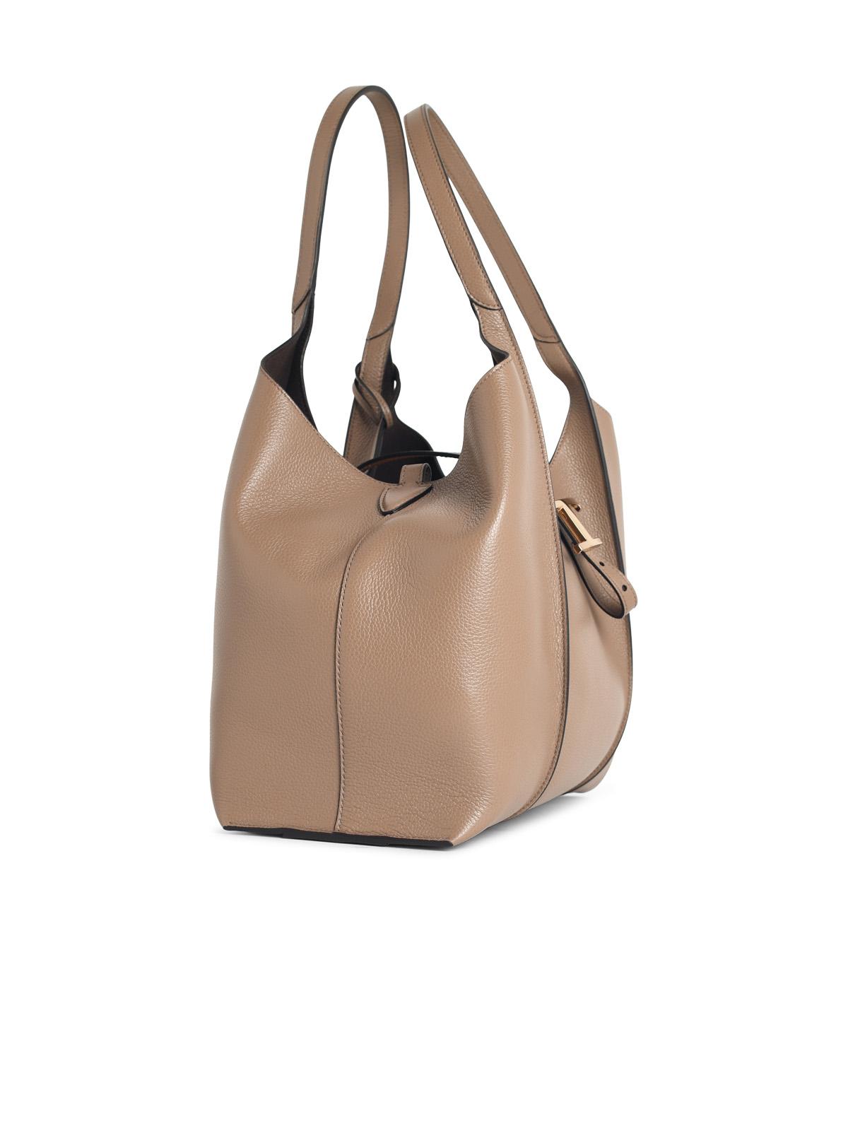 Tod's Small Beige Leather 'T Timeless' Shopping Bag Women