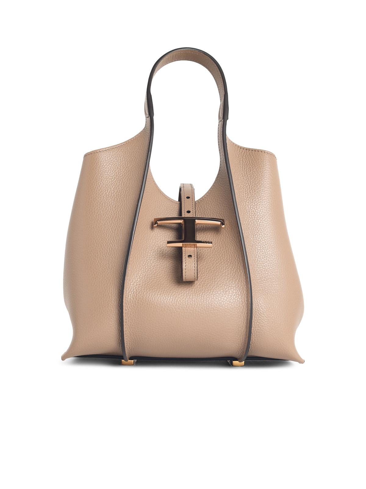 Tod's T Timeless Mini Shopping Bag In Beige Leather Women