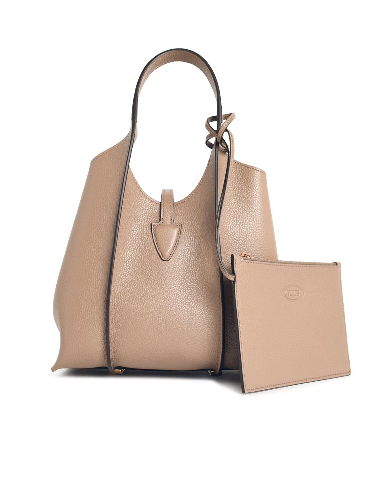 Tod's T Timeless Mini Shopping Bag In Beige Leather Women