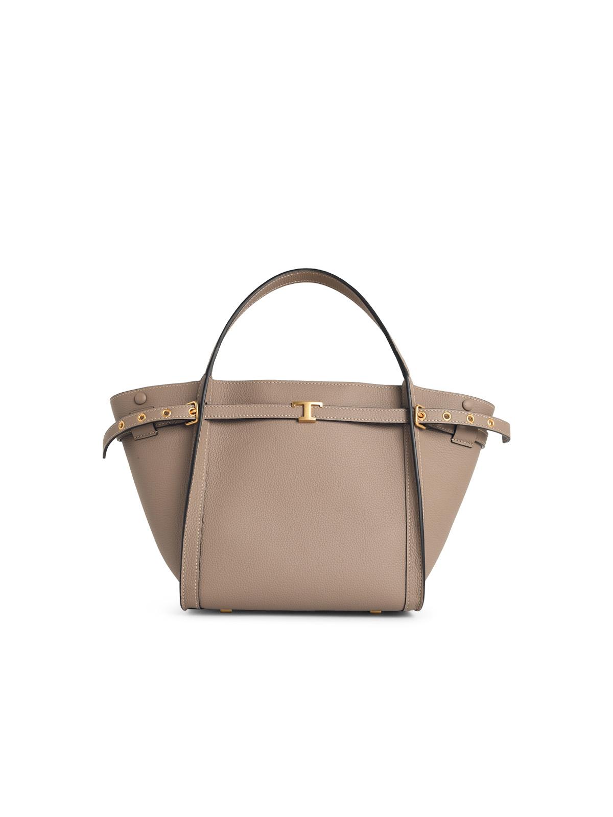 Tod's 'Shopping Tim' Small Beige Leather Bag Women