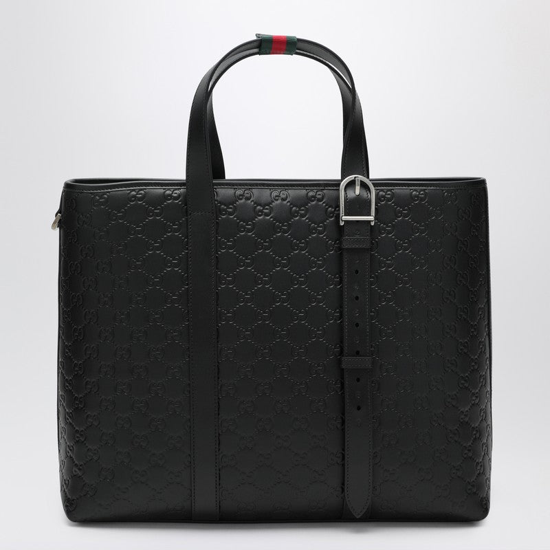 Gucci Large Black Gg Emblem Shopping Bag Men