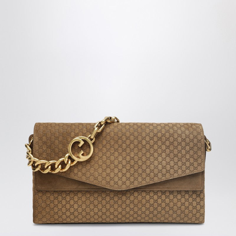 Gucci Large Beige Gg Suede Shoulder Bag Women