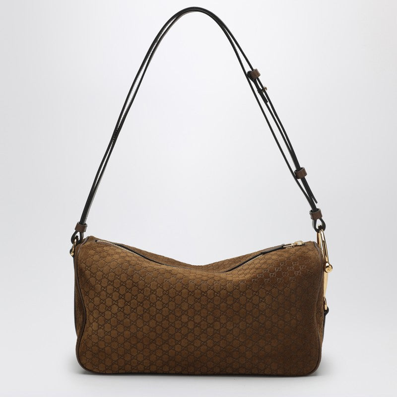 Gucci Medium Half Horsebit Brown Suede Shoulder Bag Women