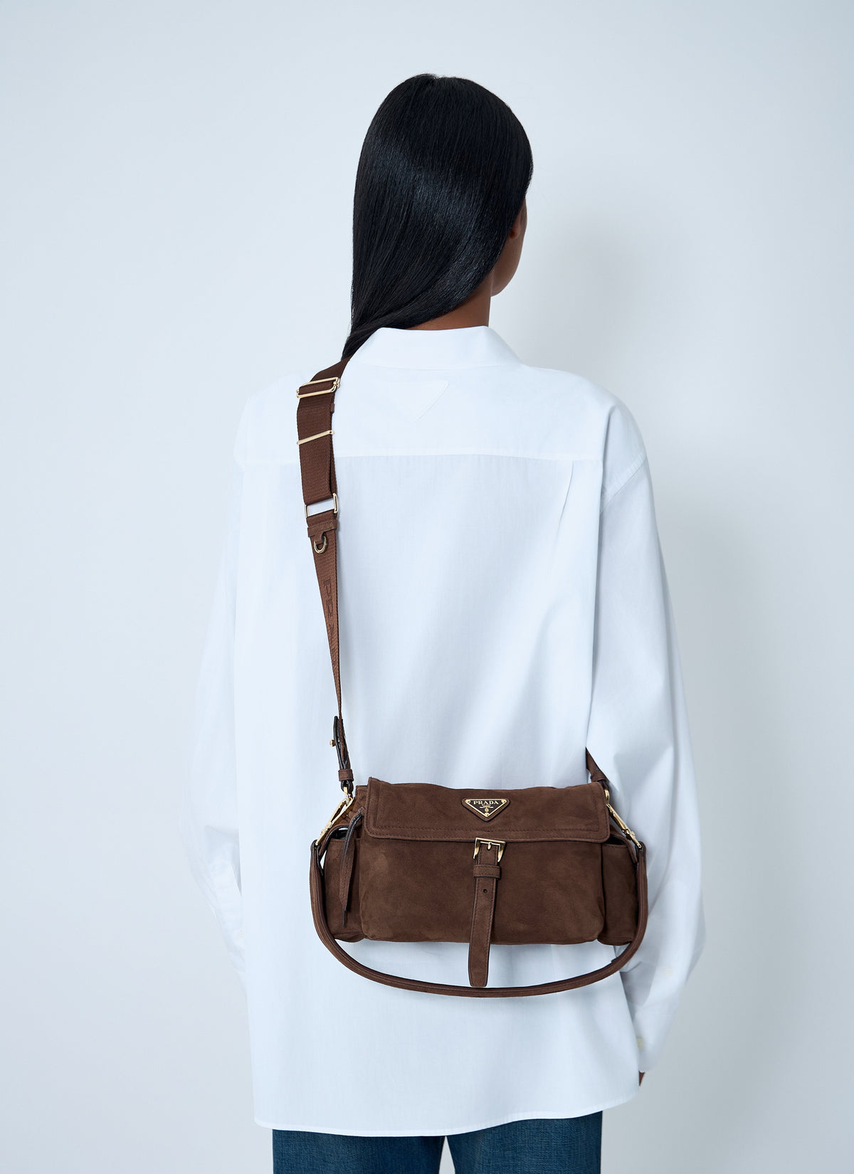 Prada Women Suede Explore Crossbody Bag